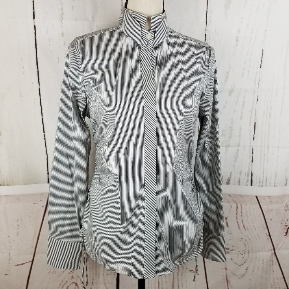 BCBG Maxazria Button Up Shirt Sz S White Gray